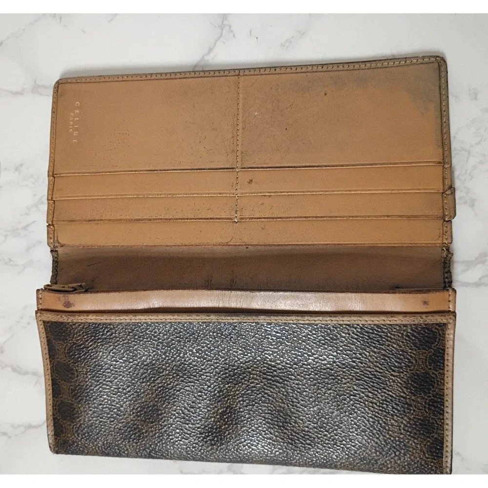 CELINE Vintage Brown Monogram Macadam Long Bifold Wallet